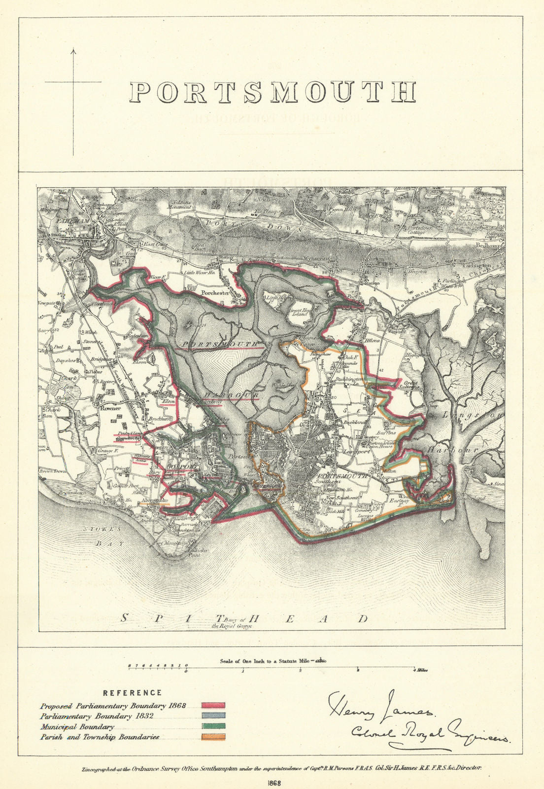 Portsmouth, Hampshire. JAMES. Parliamentary Boundary Commission 1868 old map